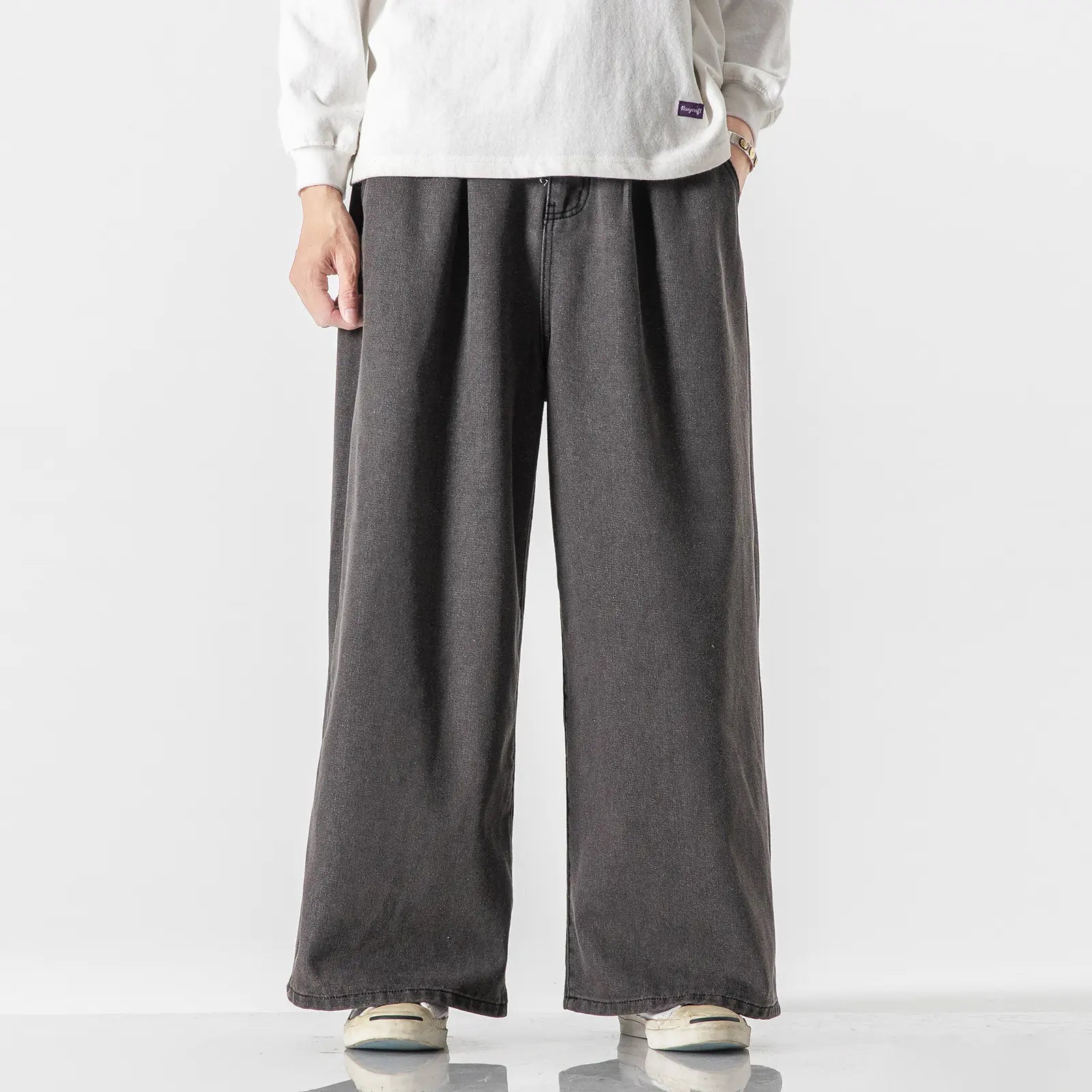 Plus Size Men's Casual Chinese Style Wide-Leg Jeans