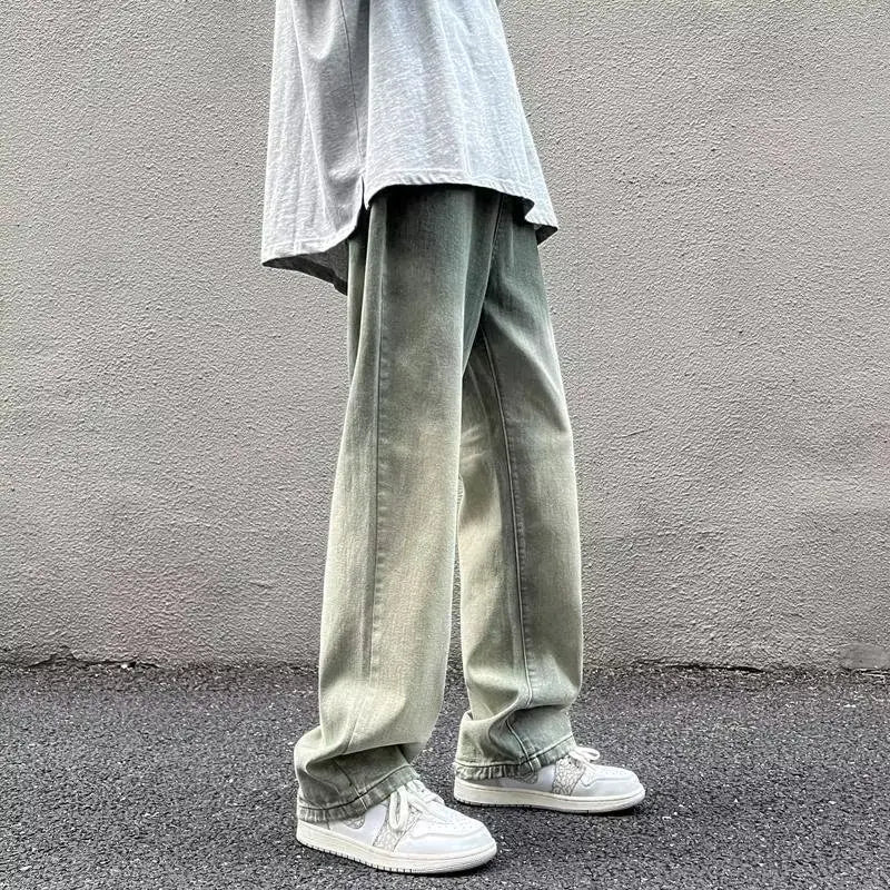 Small Feet Yellow Mud Color Gradient Wide-Leg Straight Pants