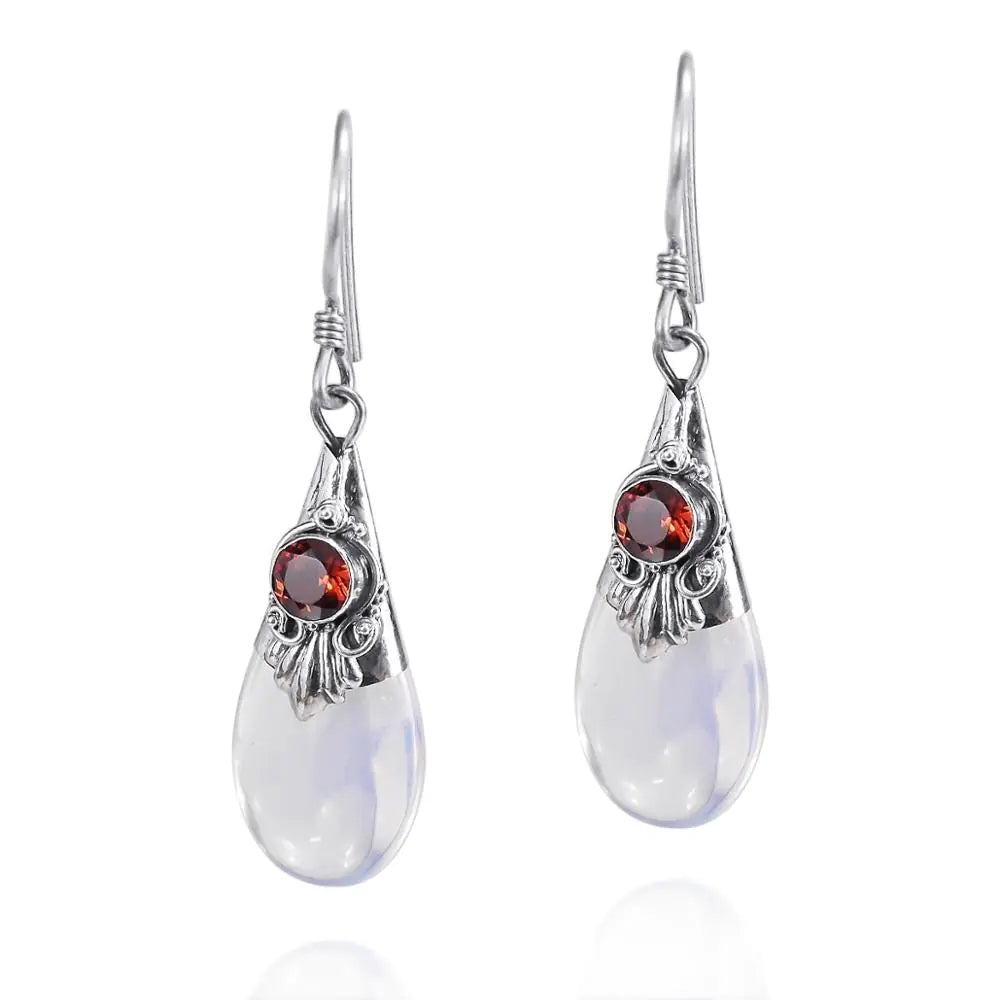 White Moonstone Drop Earrings with Pear Shape Design